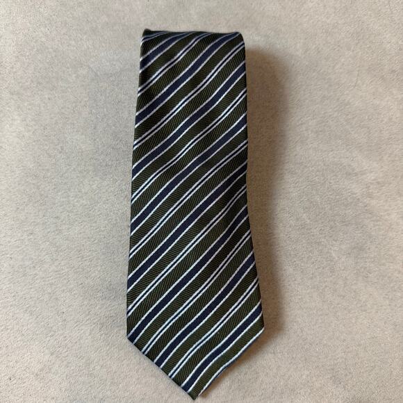 Vakko Tie 100% Silk Diagonal Stripe Green Blue - Picture 2 of 6